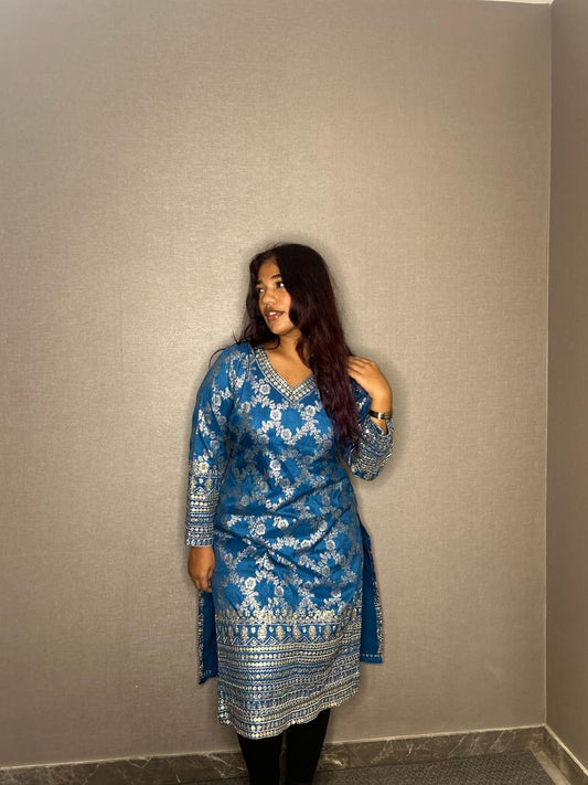 Blue Embroidery Kurti & Pant - EIARAA STUDIO
