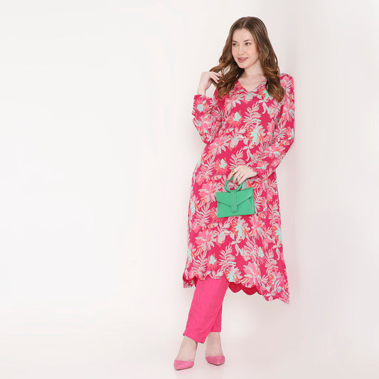 Floral Pink Kurti & pink Pant - EIARAA STUDIO