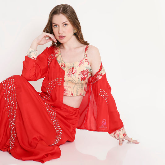 Red Lehenga set with Jacket - EIARAA STUDIO