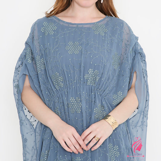 Grey embroidered Kaftan Dress - EIARAA STUDIO