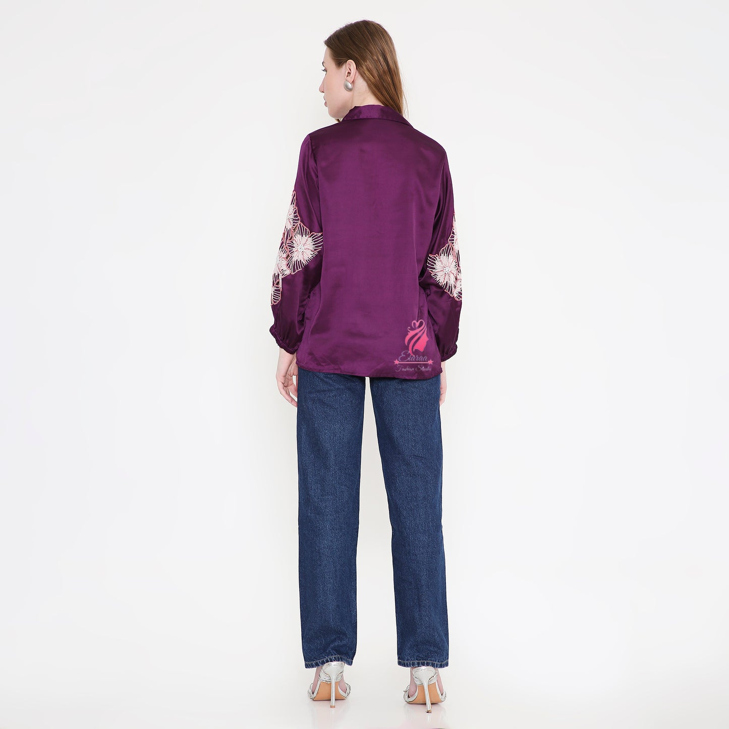 Purple Sleeves Embroidery Shirt - EIARAA STUDIO