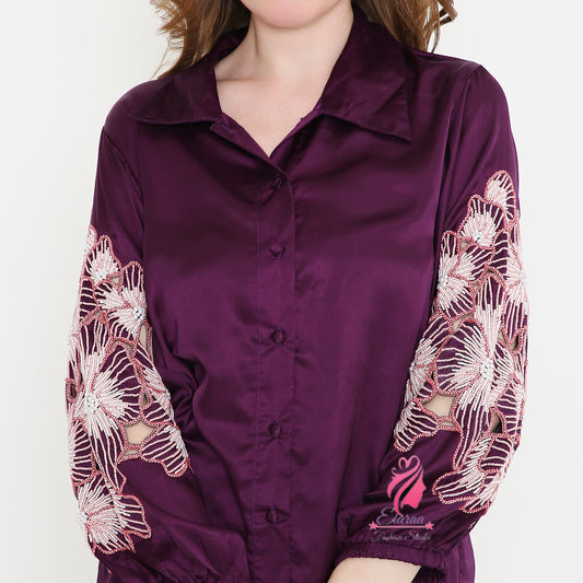 Purple Sleeves Embroidery Shirt - EIARAA STUDIO