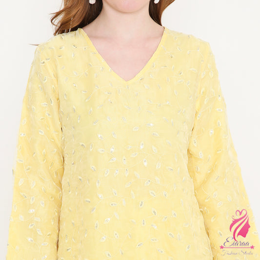 Yellow Embroidered Kurti - EIARAA STUDIO