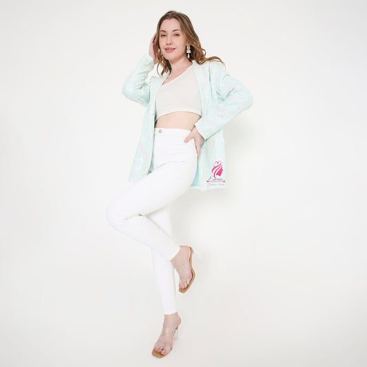 Paste Blue and White sequin Blazer - EIARAA STUDIO