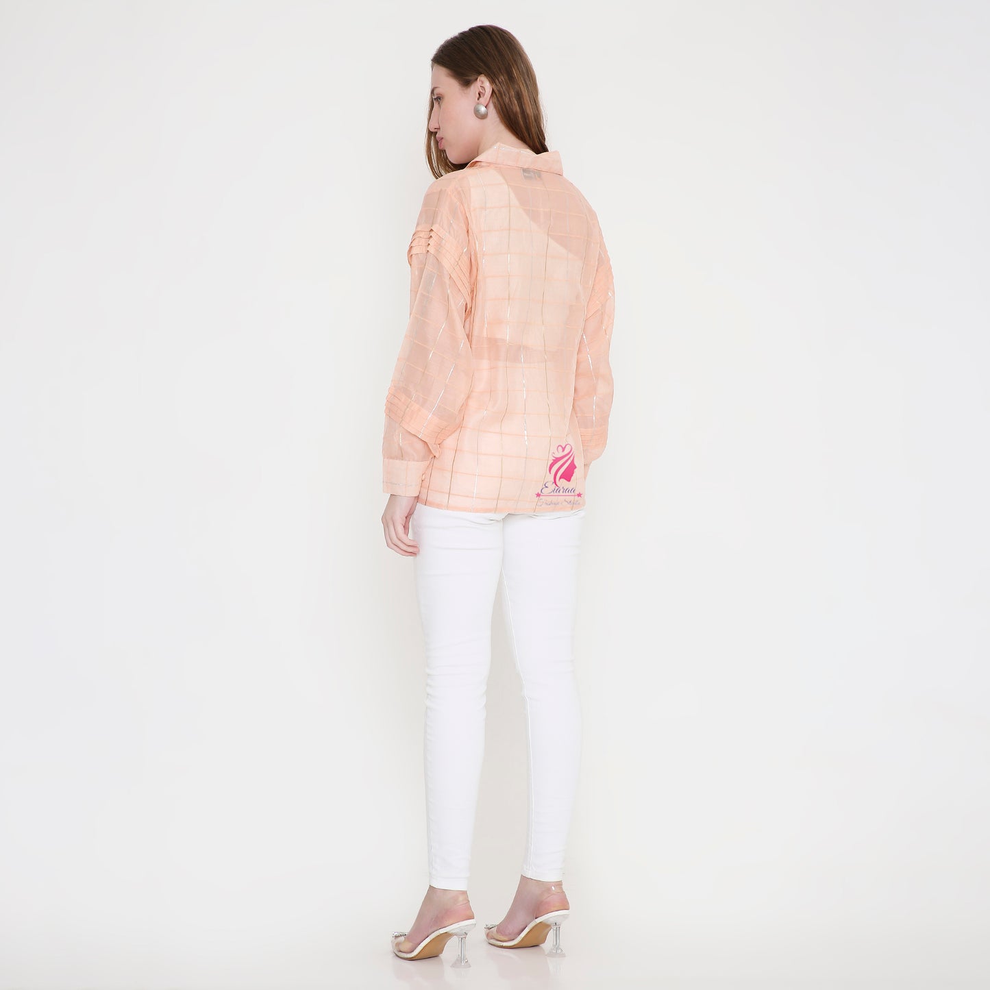 Peach Chanderi Shirt - EIARAA STUDIO