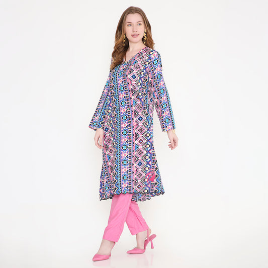 Pink and Blue Kurti & Pink Pant - EIARAA STUDIO