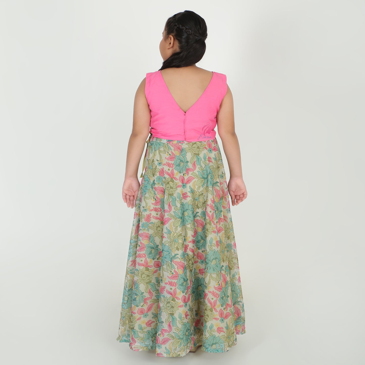 Floral green pink Lehenga set - EIARAA STUDIO