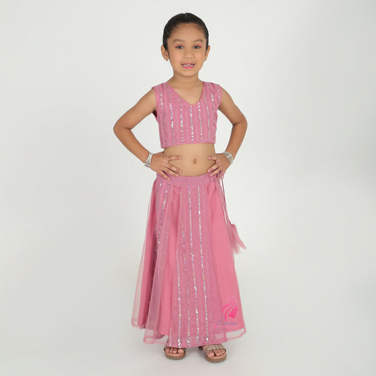 PInk sequin Lehenga set - EIARAA STUDIO