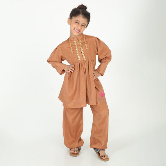 Brown pocket embroidery coord set - EIARAA STUDIO