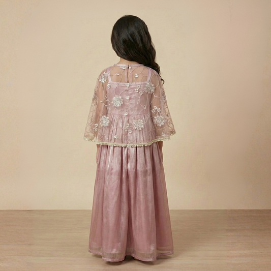 Kids Embroidered Cape Gown
