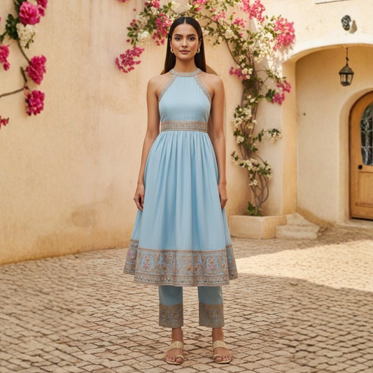 Halter Embroidered Kurta Set