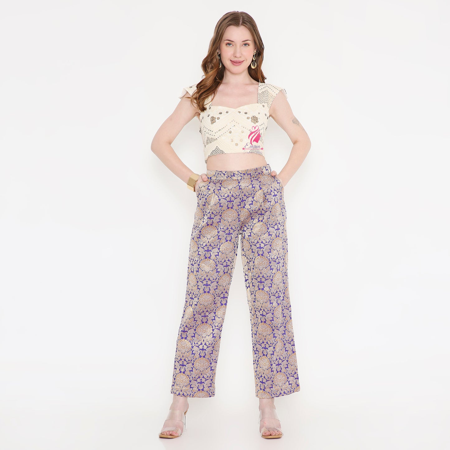 White and Purple Co-Ord Set - EIARAA STUDIO