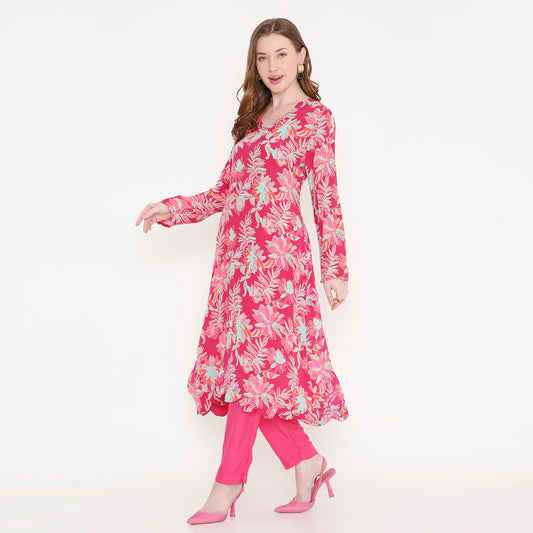 Floral Pink Kurti & pink Pant - EIARAA STUDIO