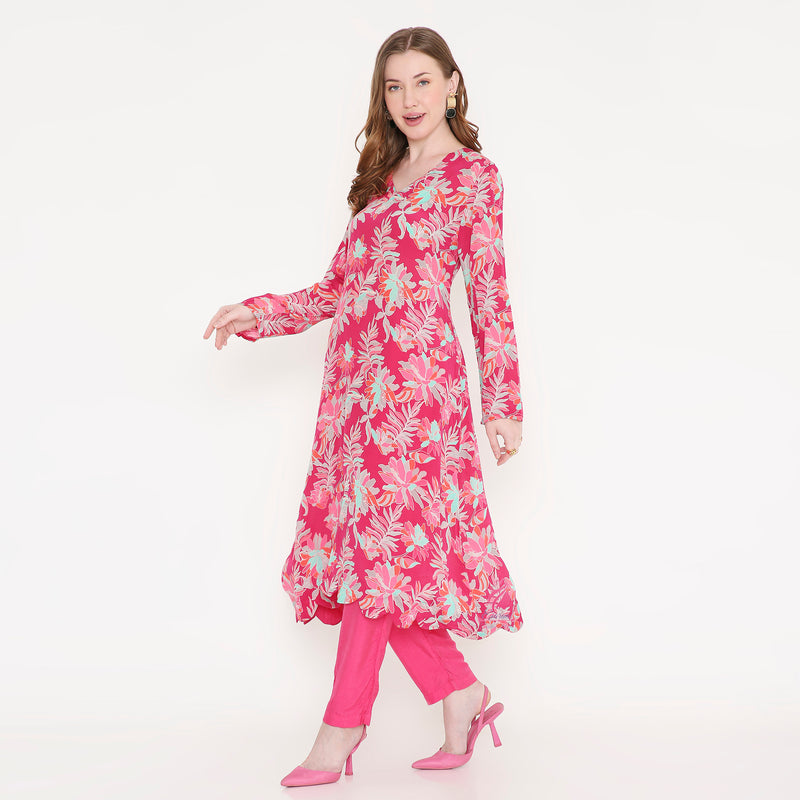Floral Pink Kurti & pink Pant