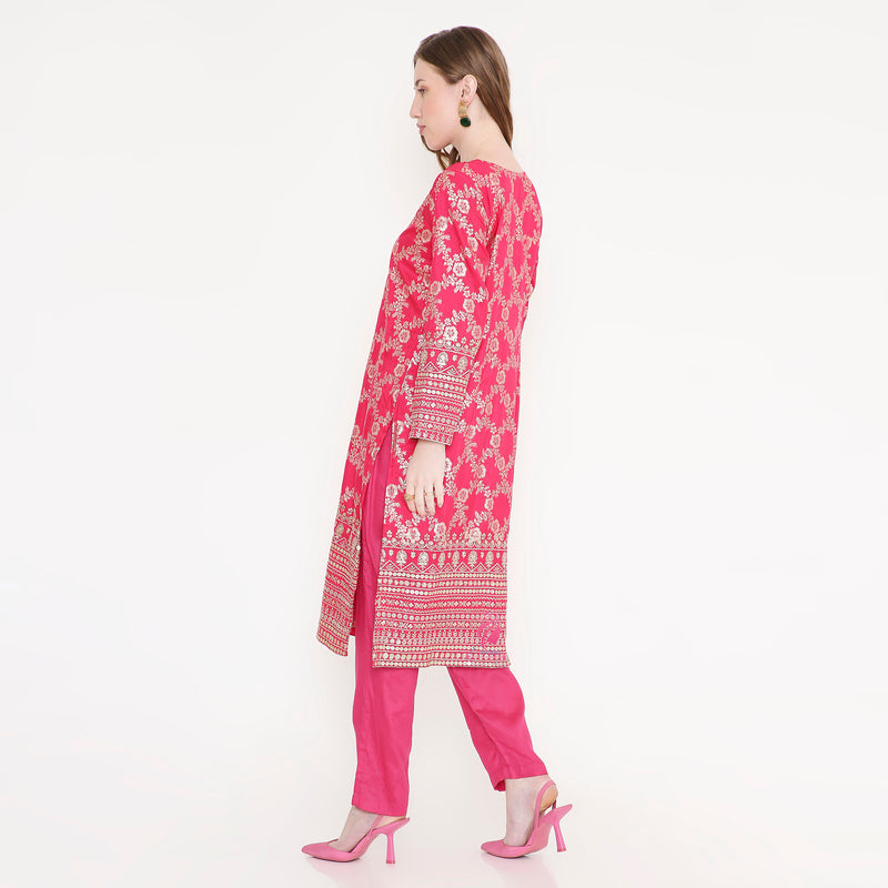 Rani Pink Embroidery Kurti & Pant