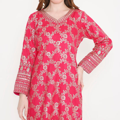 Rani Pink Embroidery Kurti & Pant - EIARAA STUDIO
