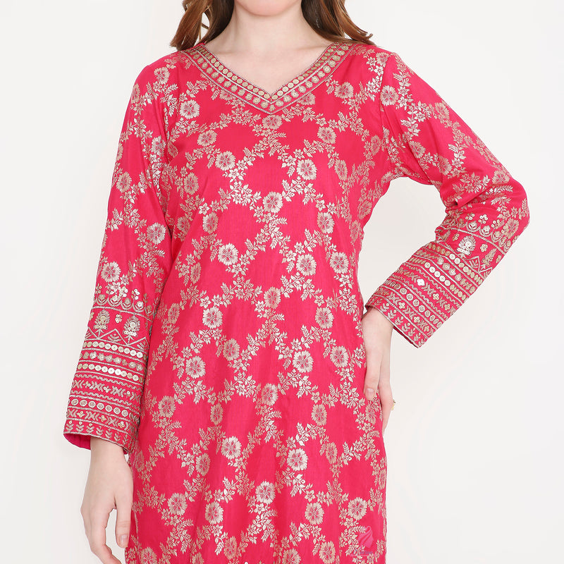 Rani Pink Embroidery Kurti & Pant
