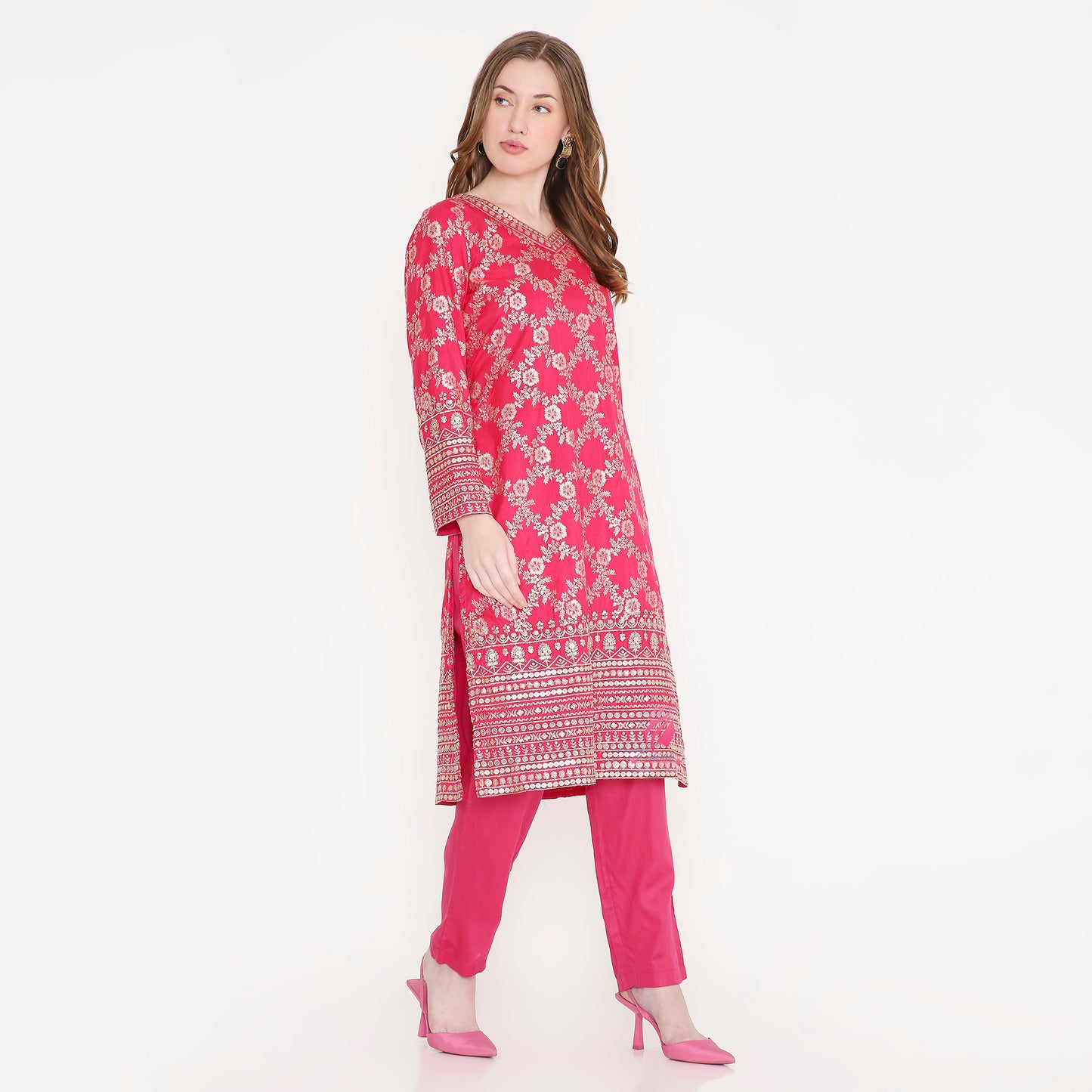 Rani Pink Embroidery Kurti & Pant - EIARAA STUDIO