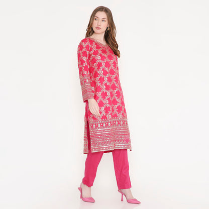 Rani Pink Embroidery Kurti & Pant - EIARAA STUDIO