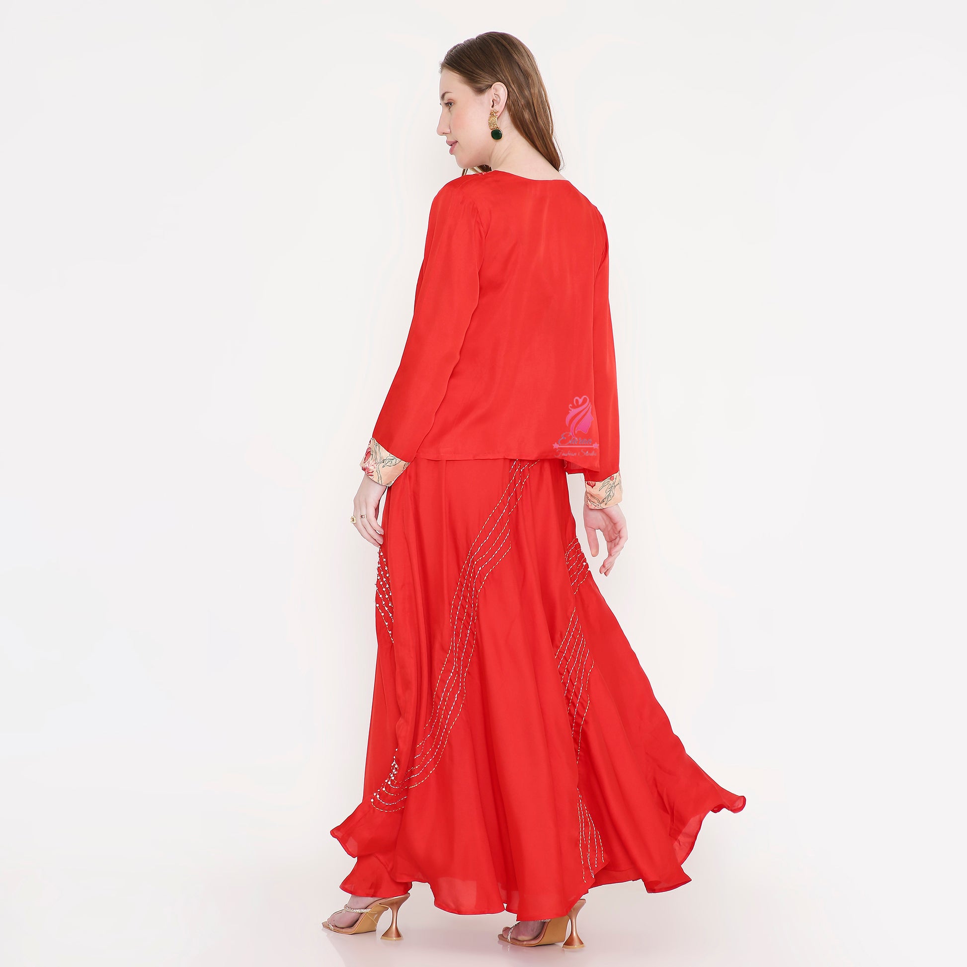 Red Lehenga set with Jacket - EIARAA STUDIO