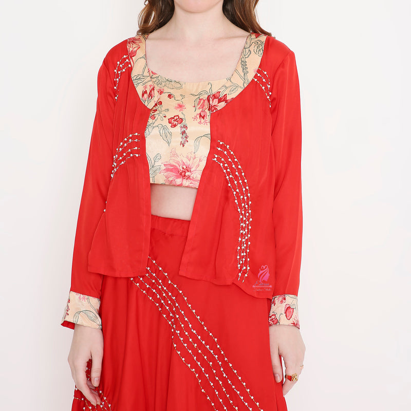 Red Lehenga set with Jacket