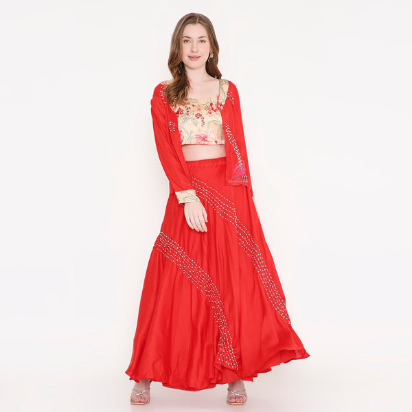 Red Lehenga set with Jacket