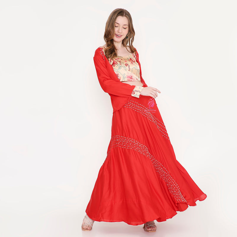 Red Lehenga set with Jacket