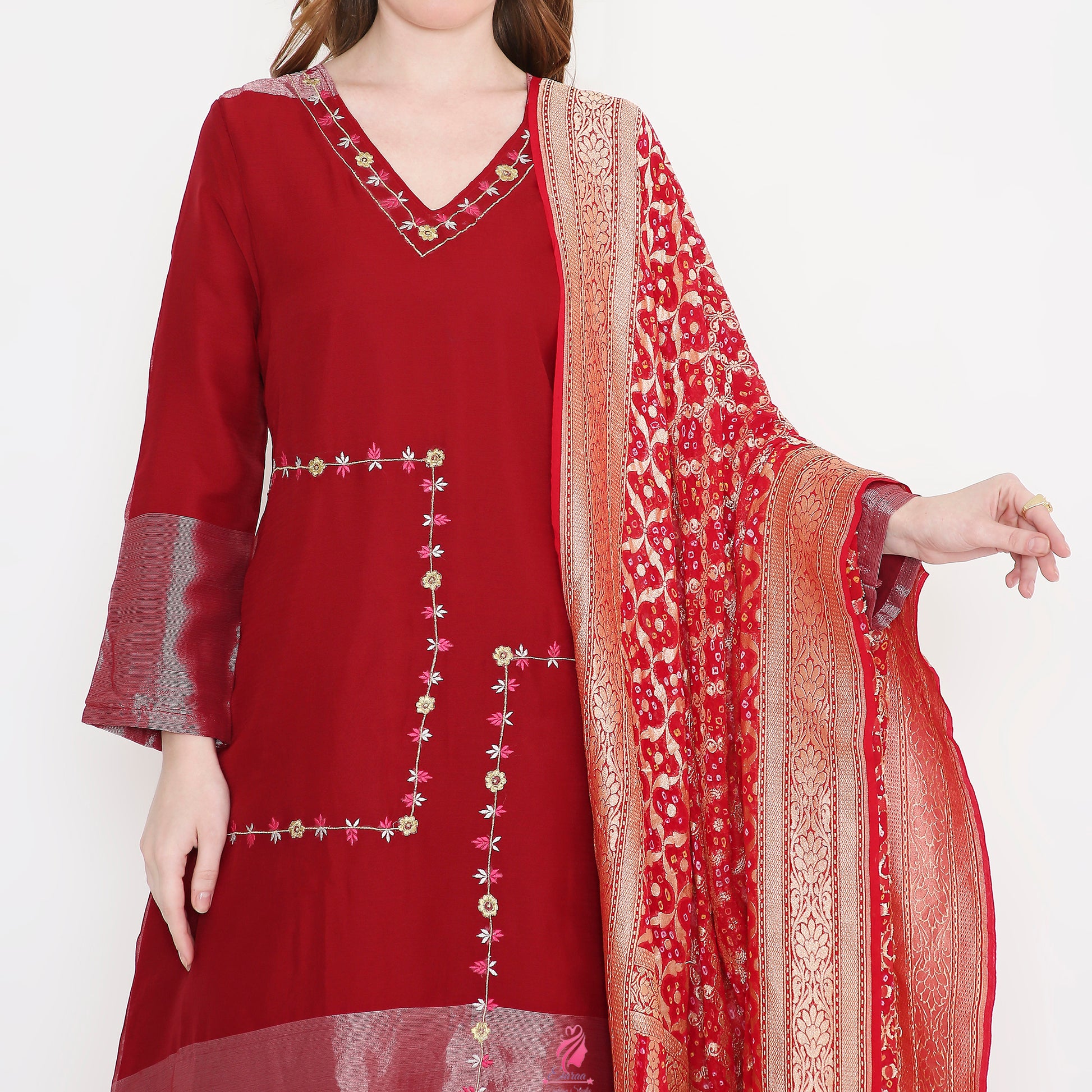 Maroon embroidered suit - EIARAA STUDIO