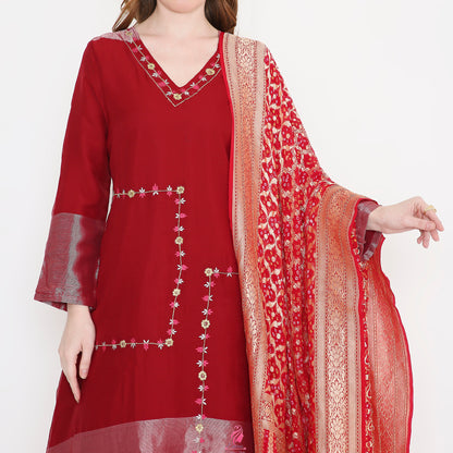 Maroon embroidered suit - EIARAA STUDIO