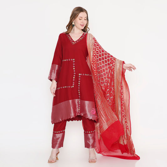 Maroon embroidered suit - EIARAA STUDIO