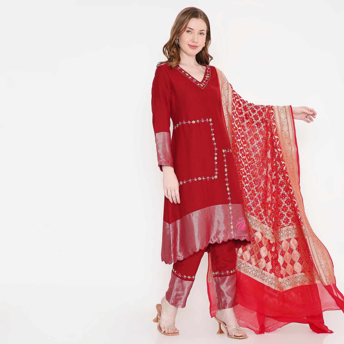 Maroon embroidered suit - EIARAA STUDIO