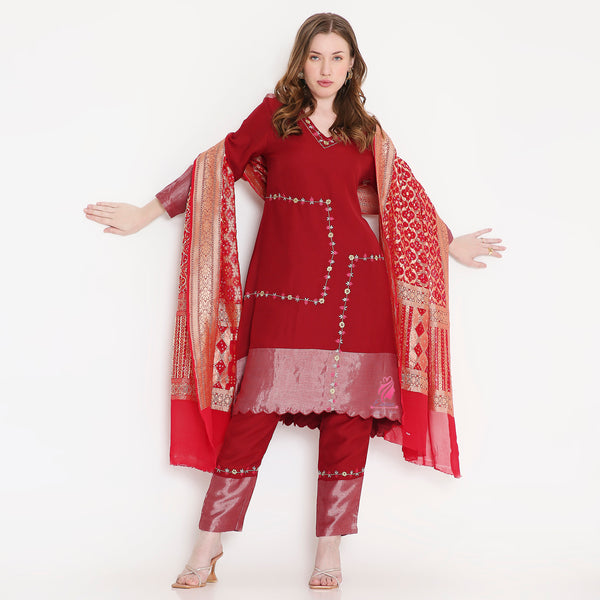Maroon embroidered suit
