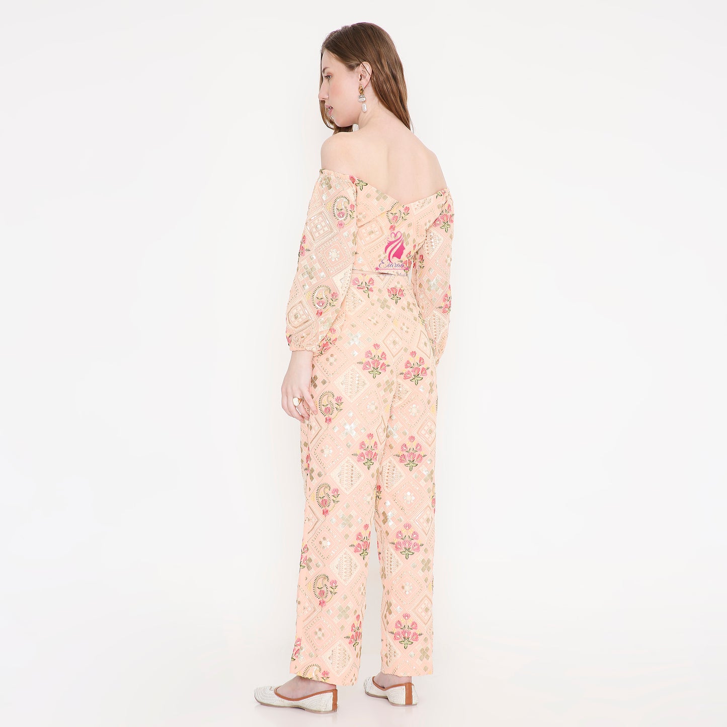 Peach embroidered coord set - EIARAA STUDIO