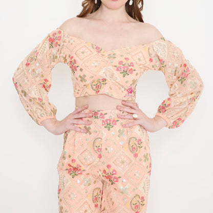Peach embroidered coord set - EIARAA STUDIO