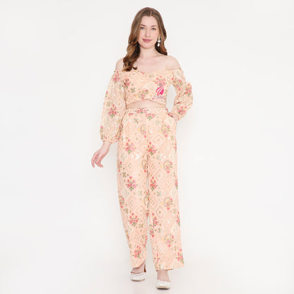 Peach embroidered coord set - EIARAA STUDIO