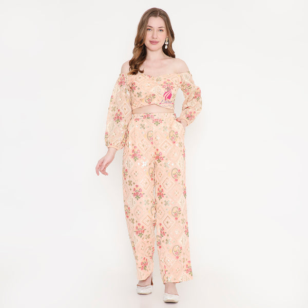 Peach embroidered coord set