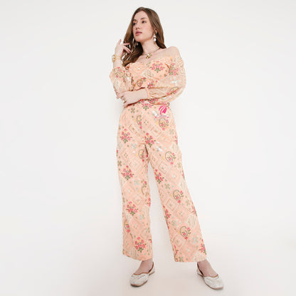 Peach embroidered coord set - EIARAA STUDIO