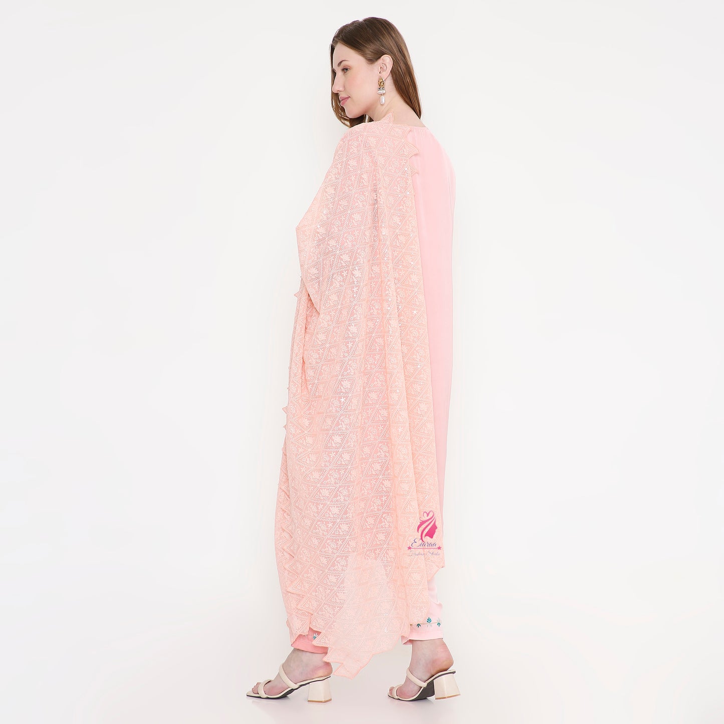 Pastel peach embroidered suit - EIARAA STUDIO