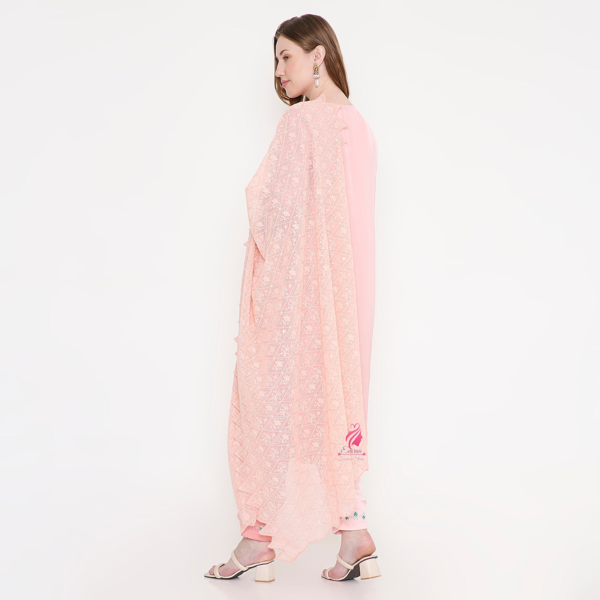 Pastel peach embroidered suit - EIARAA STUDIO