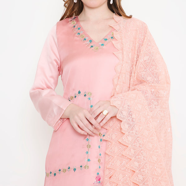 Pastel peach embroidered suit