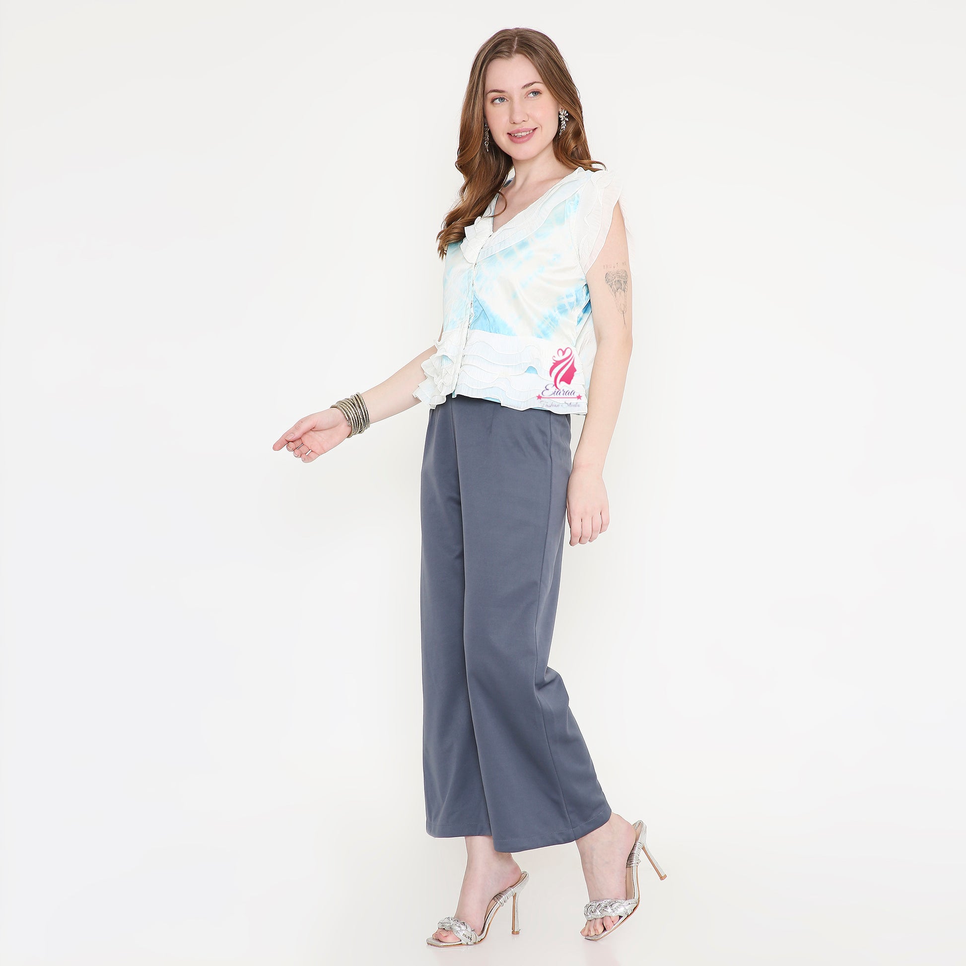 Grey pant with tie dye shirt set - EIARAA STUDIO