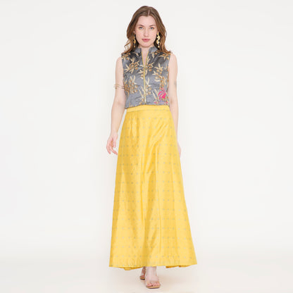 Grey embroidered top and yellow skirt - EIARAA STUDIO