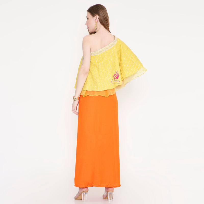 Orange Yellow skirt top