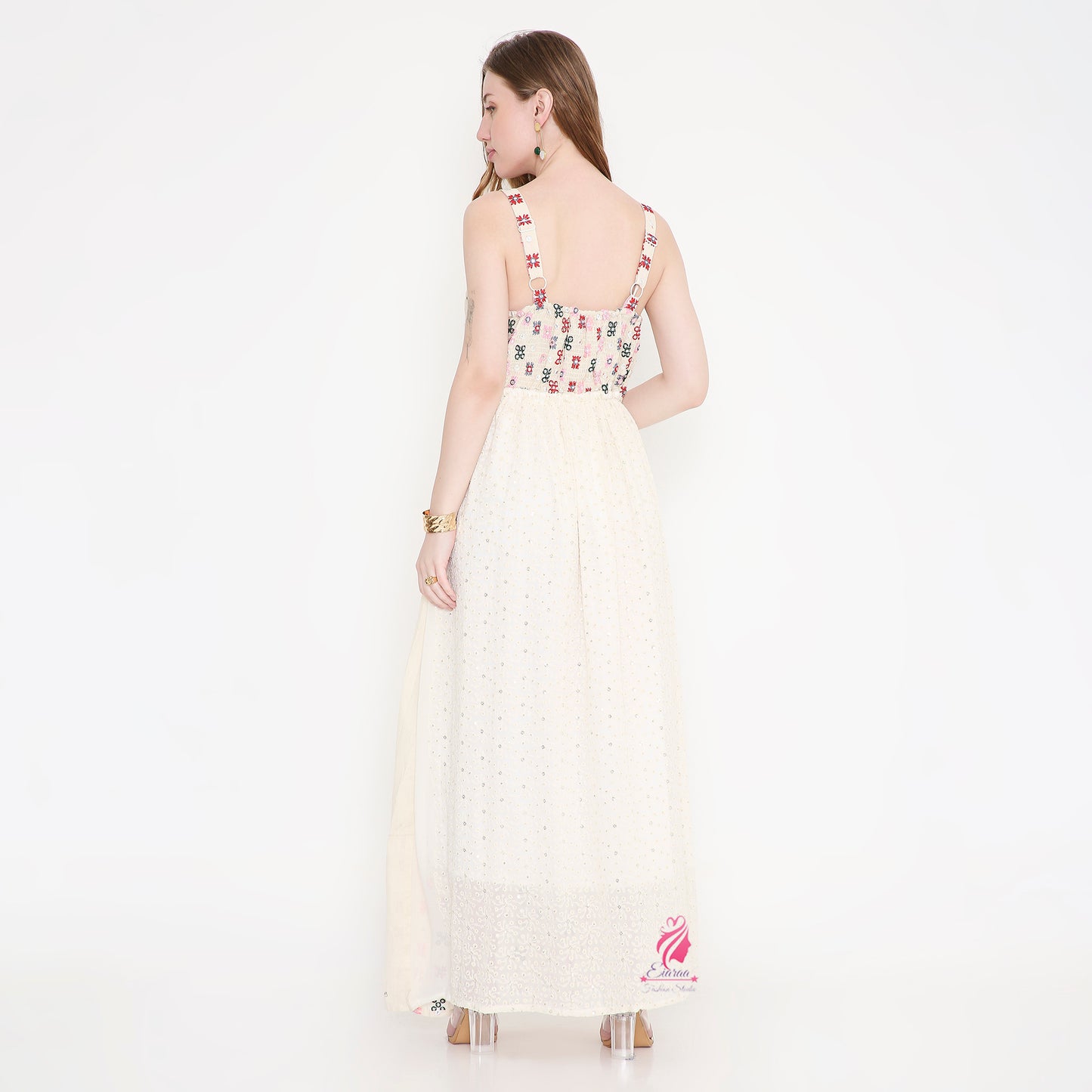 White Colourful Strap Dress - EIARAA STUDIO