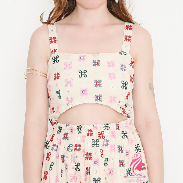 White Colourful Strap Dress