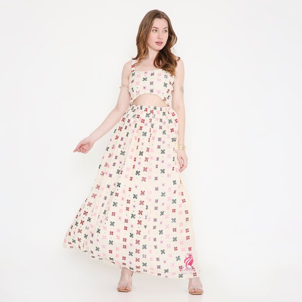 White Colourful Strap Dress