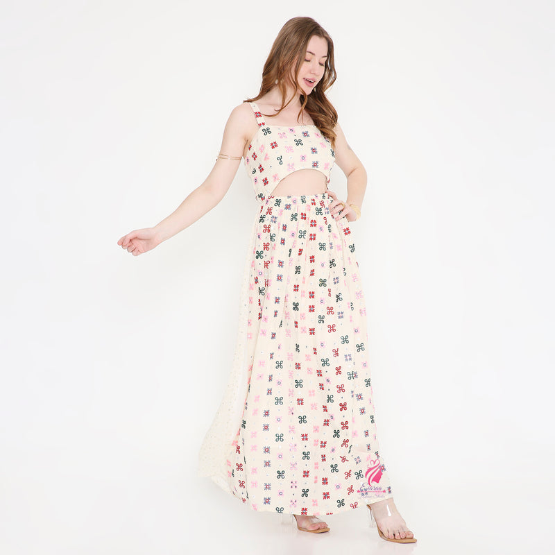 White Colourful Strap Dress