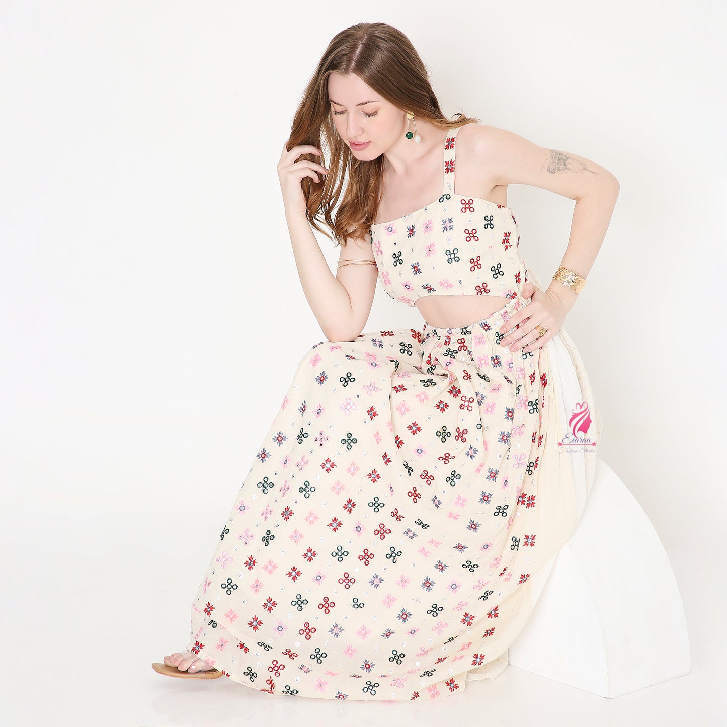 White Colourful Strap Dress - EIARAA STUDIO