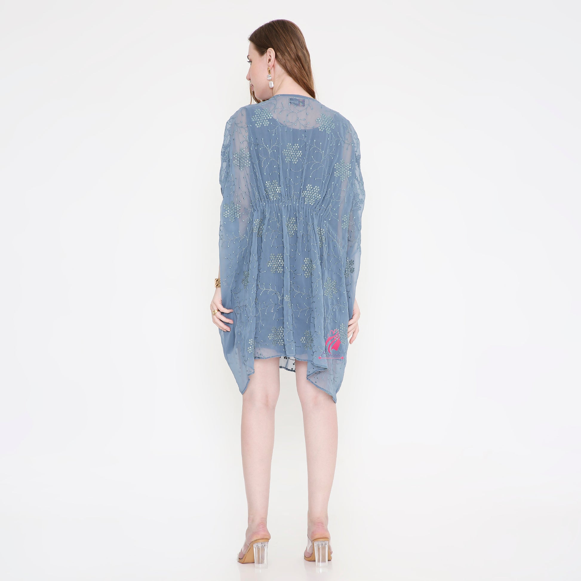 Grey embroidered Kaftan Dress - EIARAA STUDIO