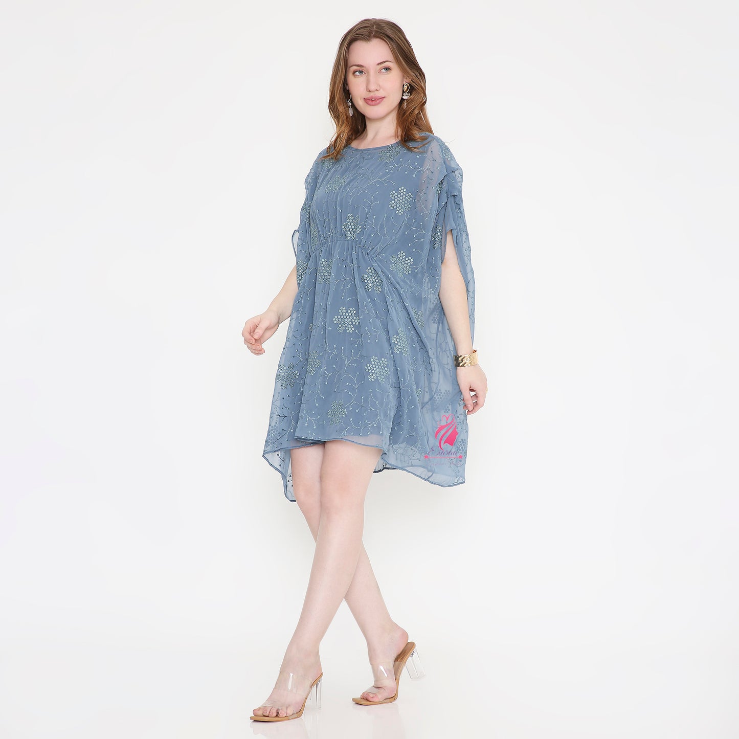Grey embroidered Kaftan Dress - EIARAA STUDIO